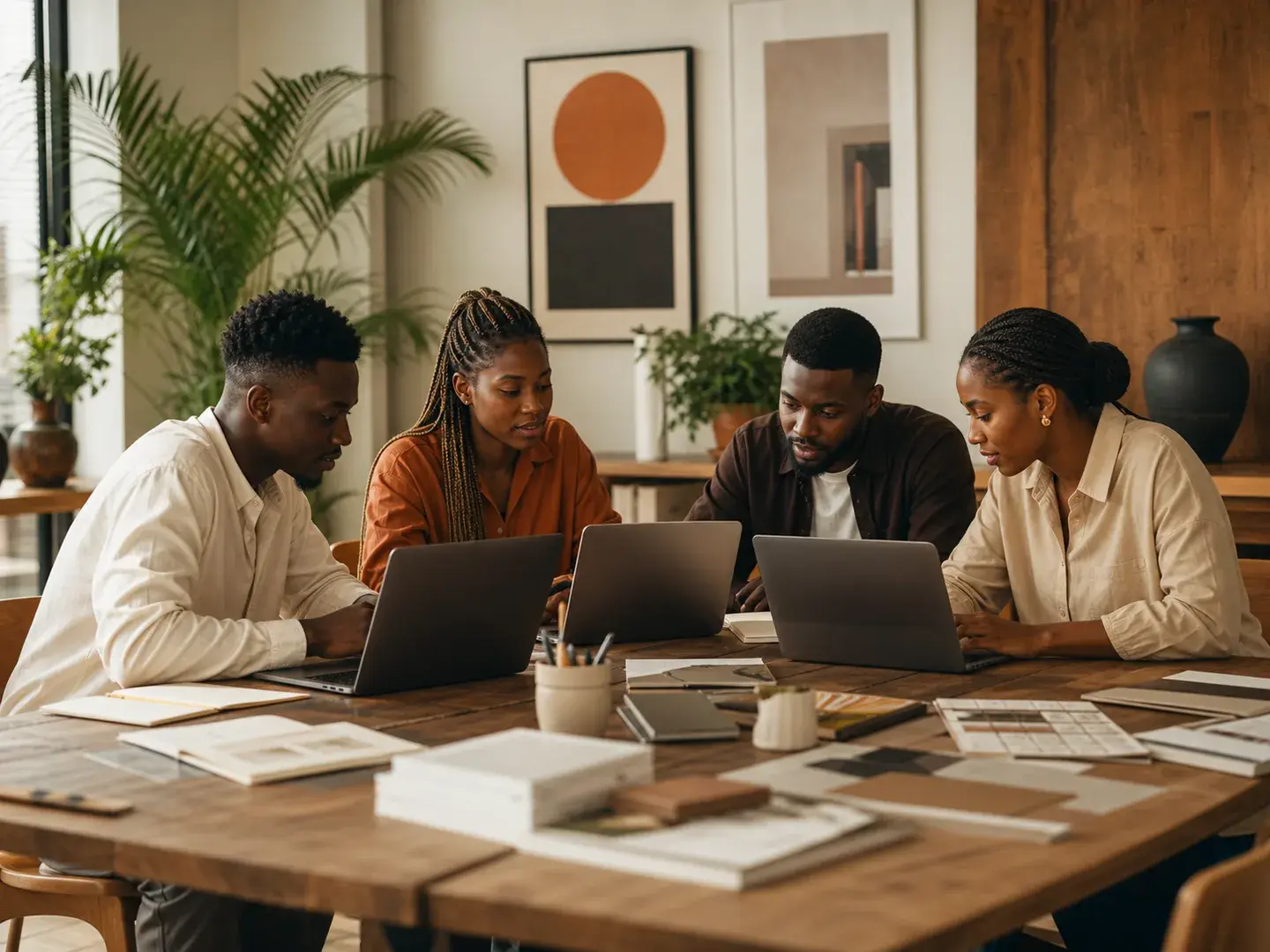 Conceptual Lumis AI education visual showing a group of adult students learning together on laptops