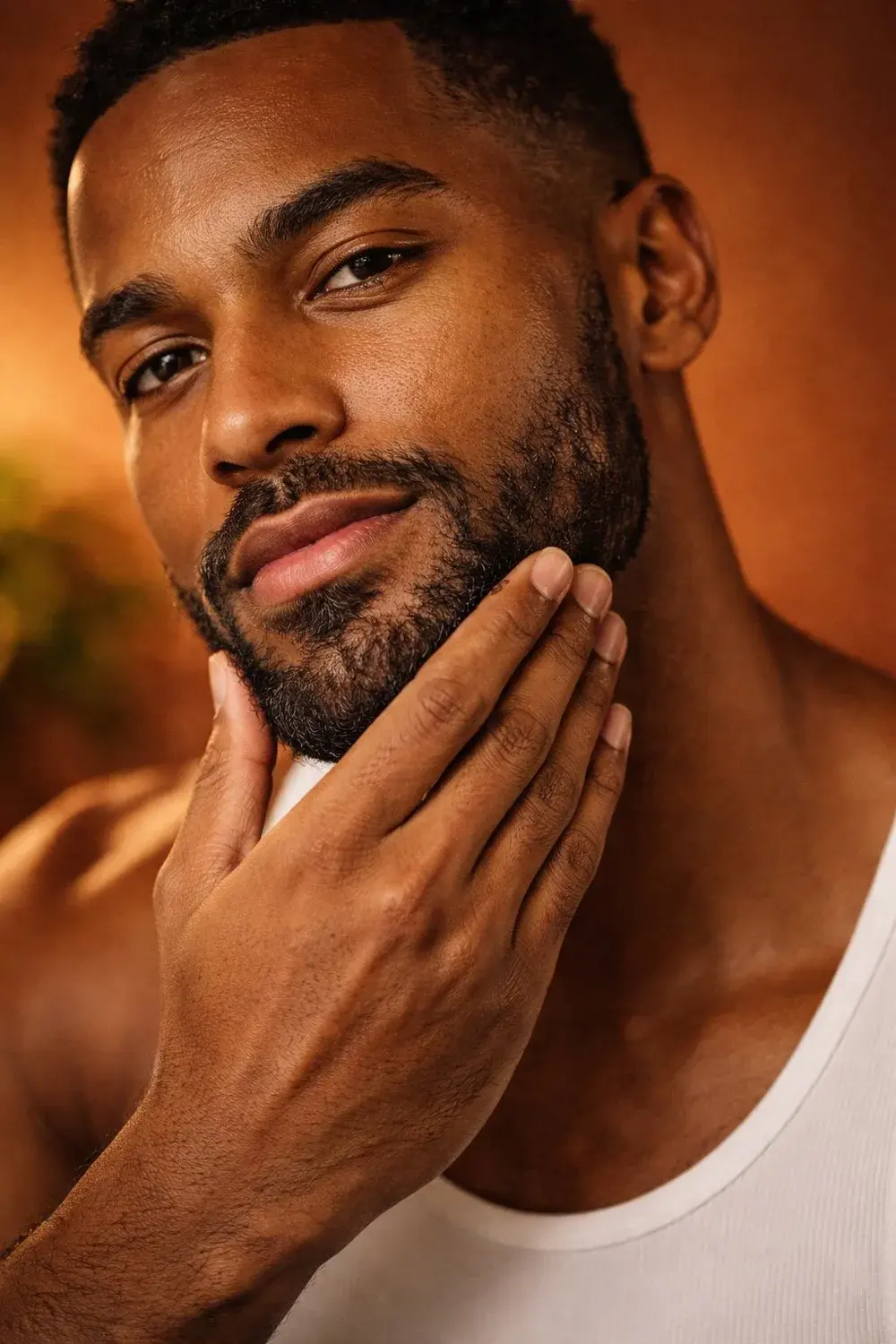 Close beauty portrait in warm amber light